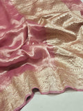 Soft Pink Tissue Silk Banarasi saree front drape view