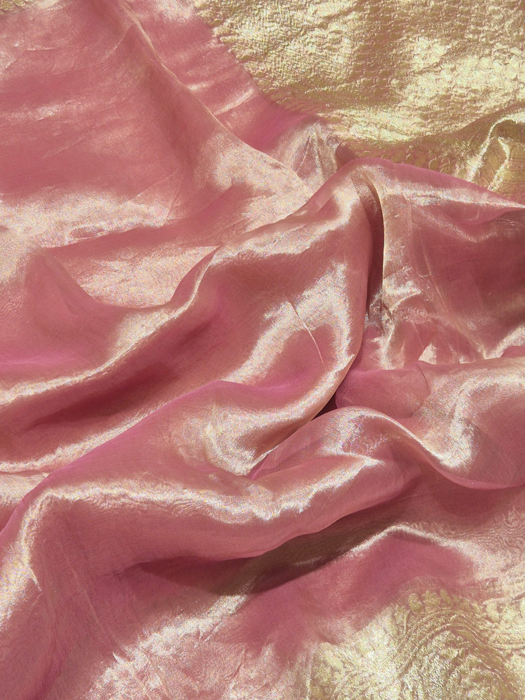 Soft Pink Tissue Silk Banarasi saree border closeup