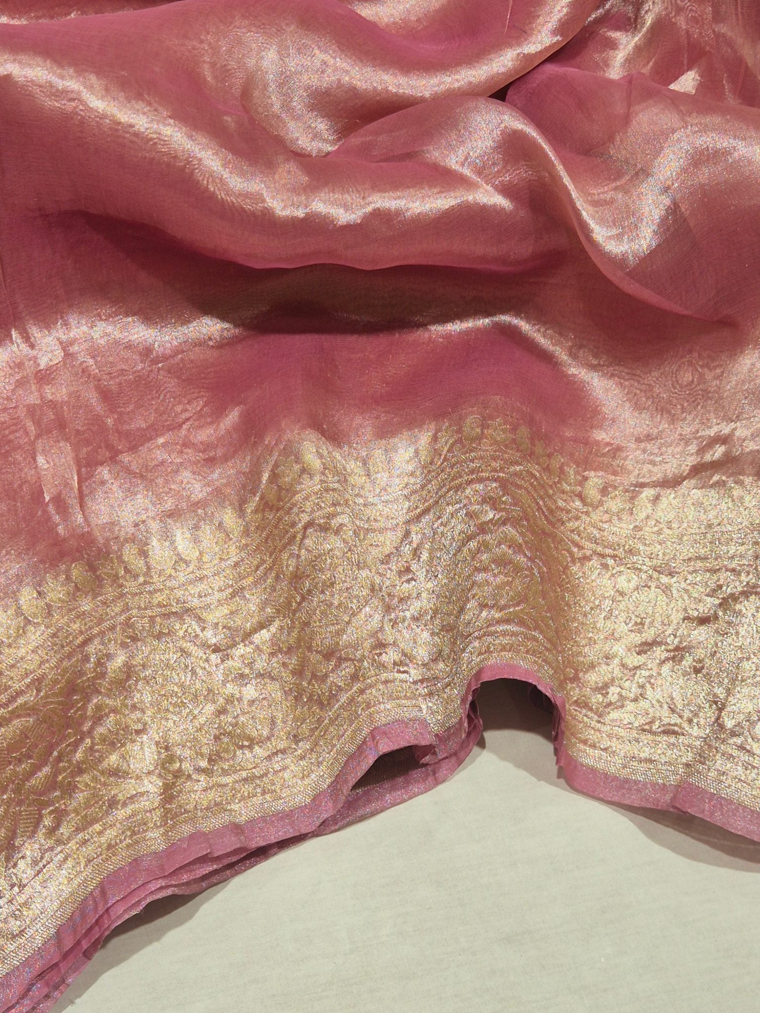 Soft Pink Tissue Silk Banarasi saree full spread