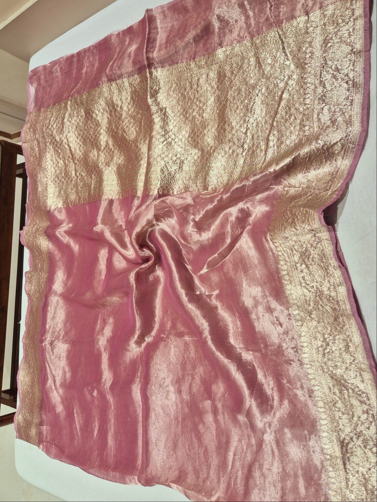 Soft Pink Tissue Silk Banarasi saree zari work detail