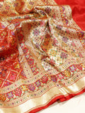 Red Katan Silk Banarasi saree front drape view