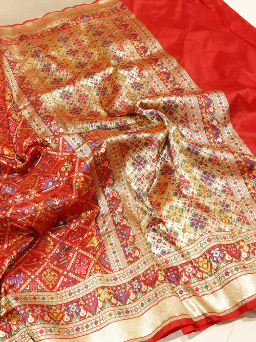 Red Katan Silk Banarasi saree pallu detail