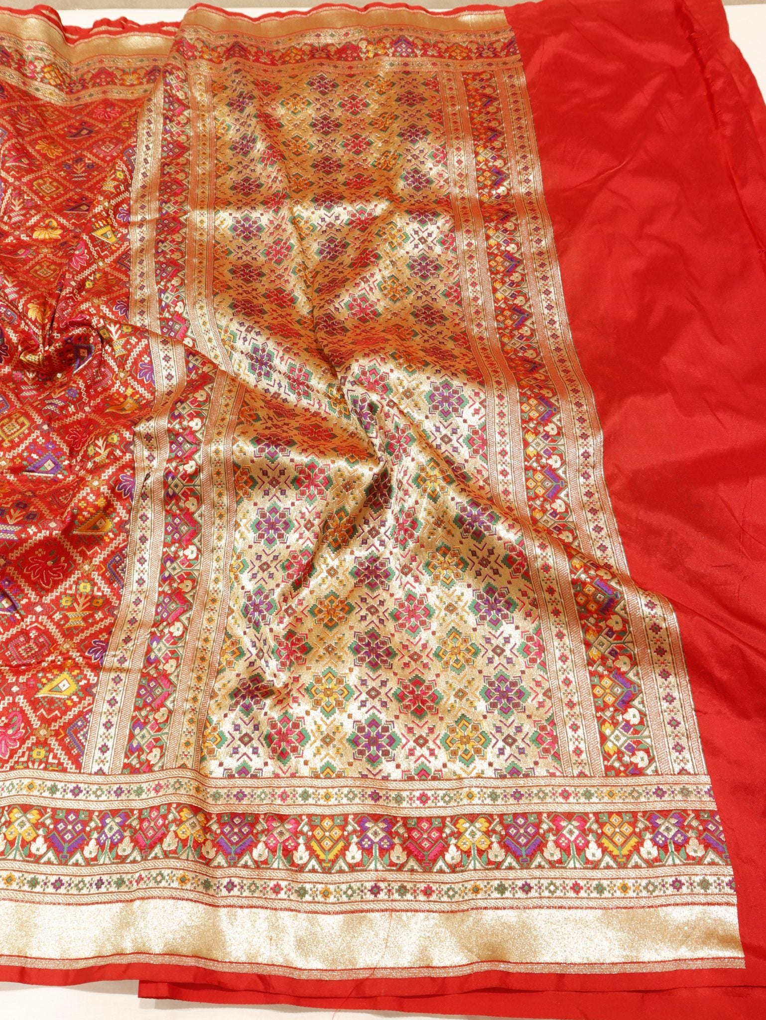 Red Katan Silk Banarasi saree blouse piece