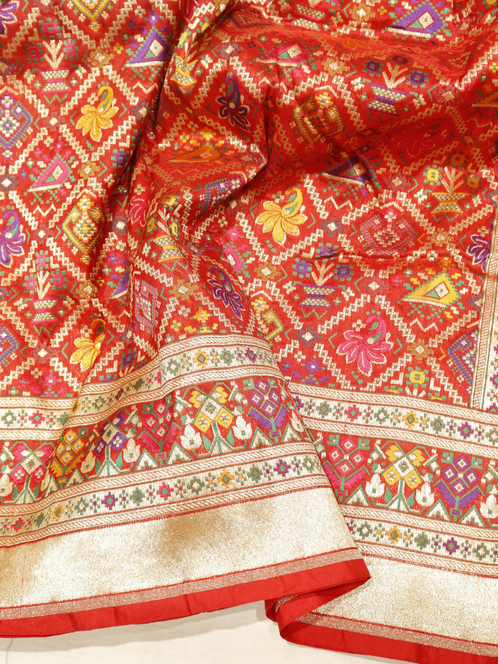 Red Katan Silk Banarasi saree full spread
