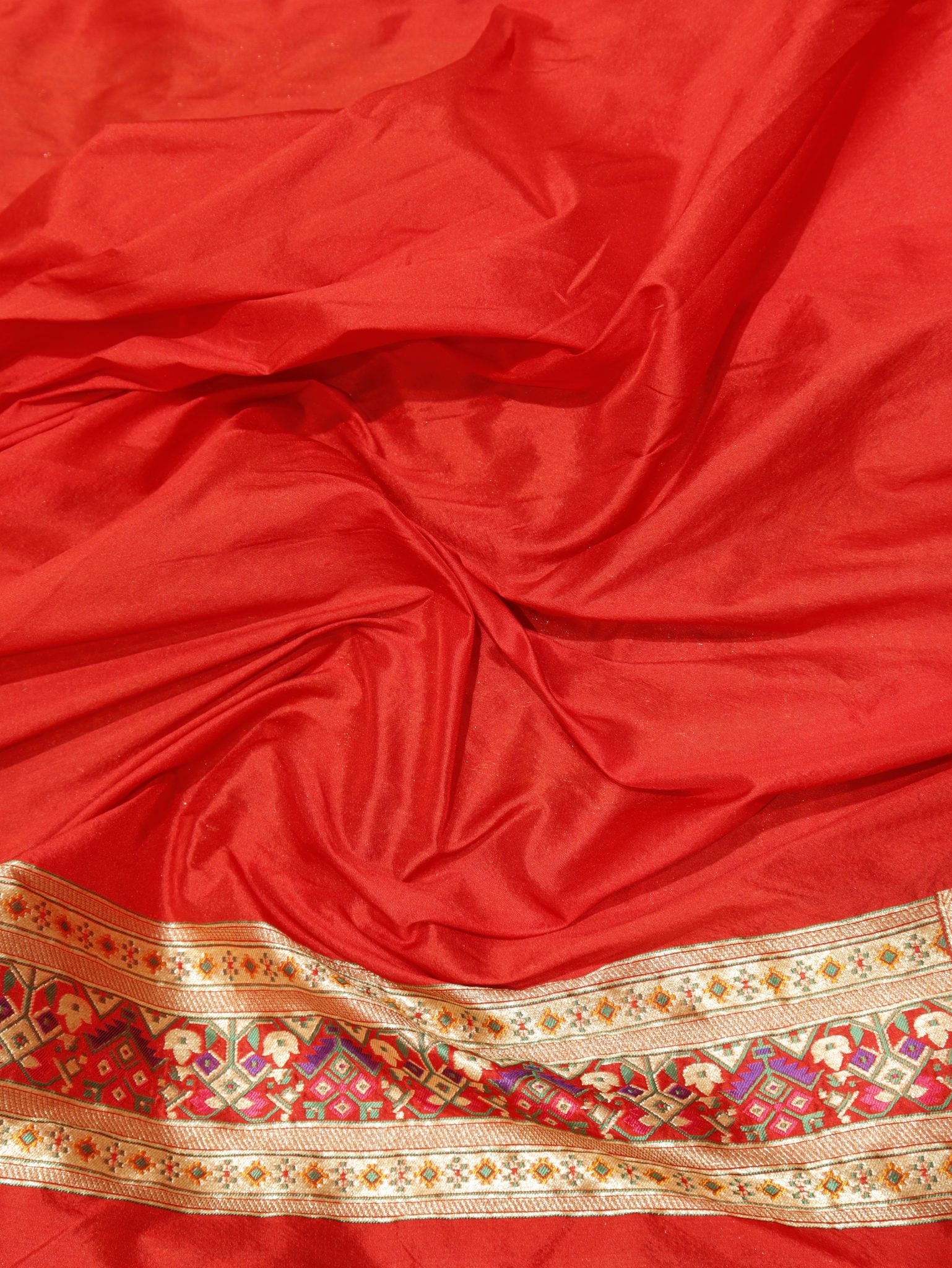 Red Katan Silk Banarasi saree texture detail