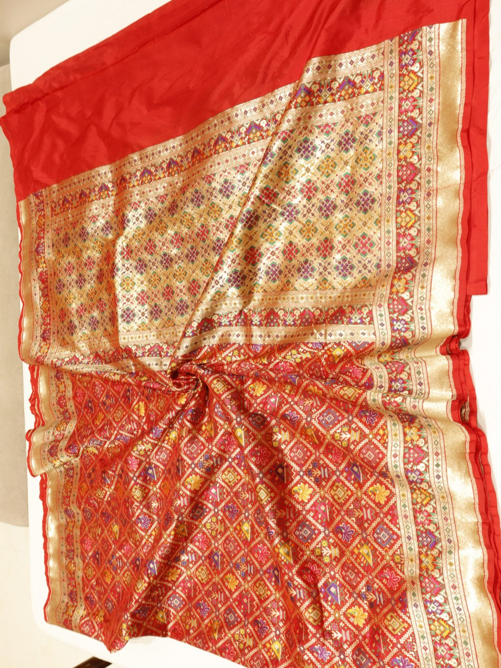Red Katan Silk Banarasi saree zari work detail