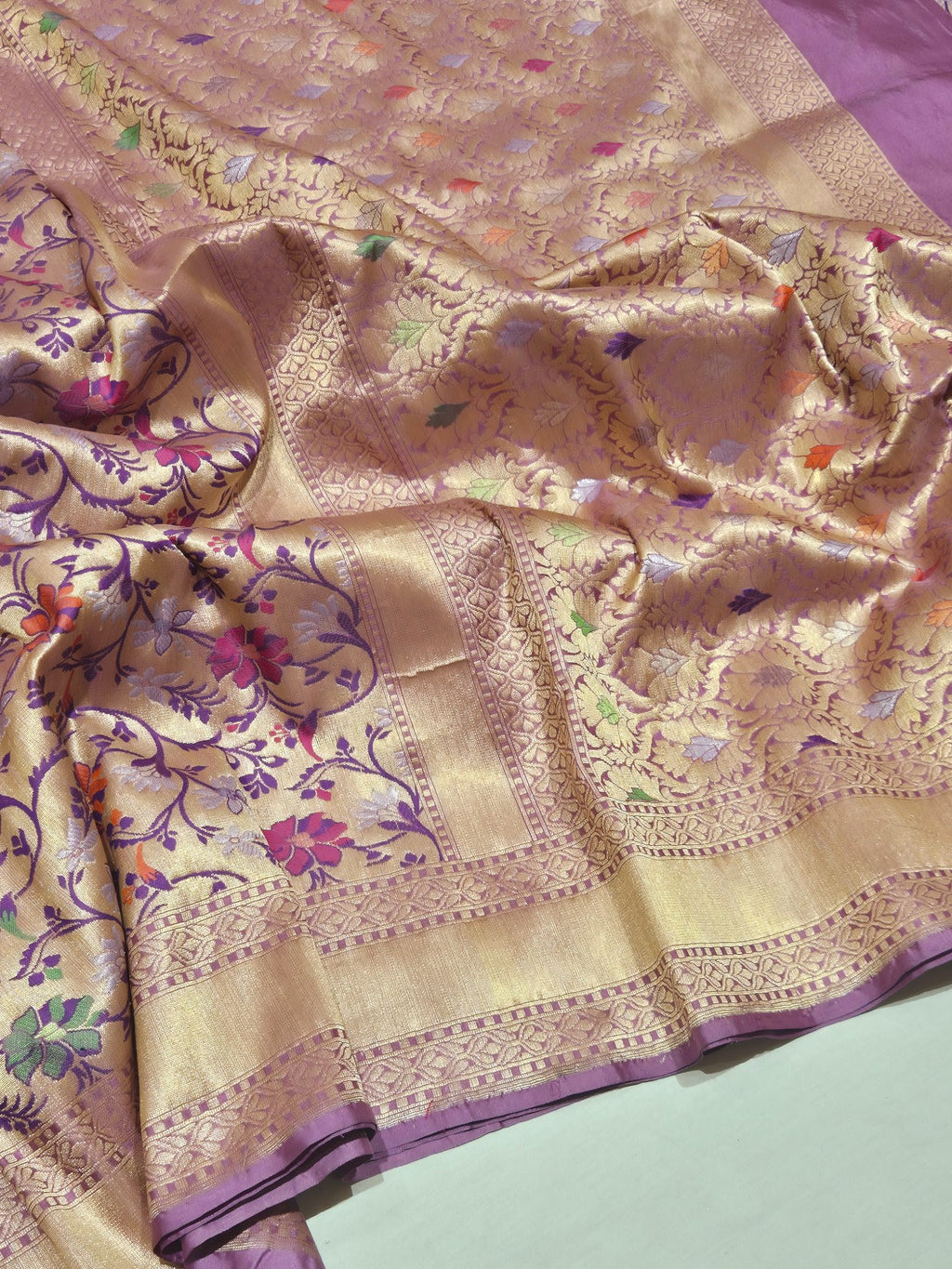 Purple Katan Silk Banarasi saree front drape view