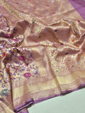 Purple Katan Silk Banarasi saree front drape view