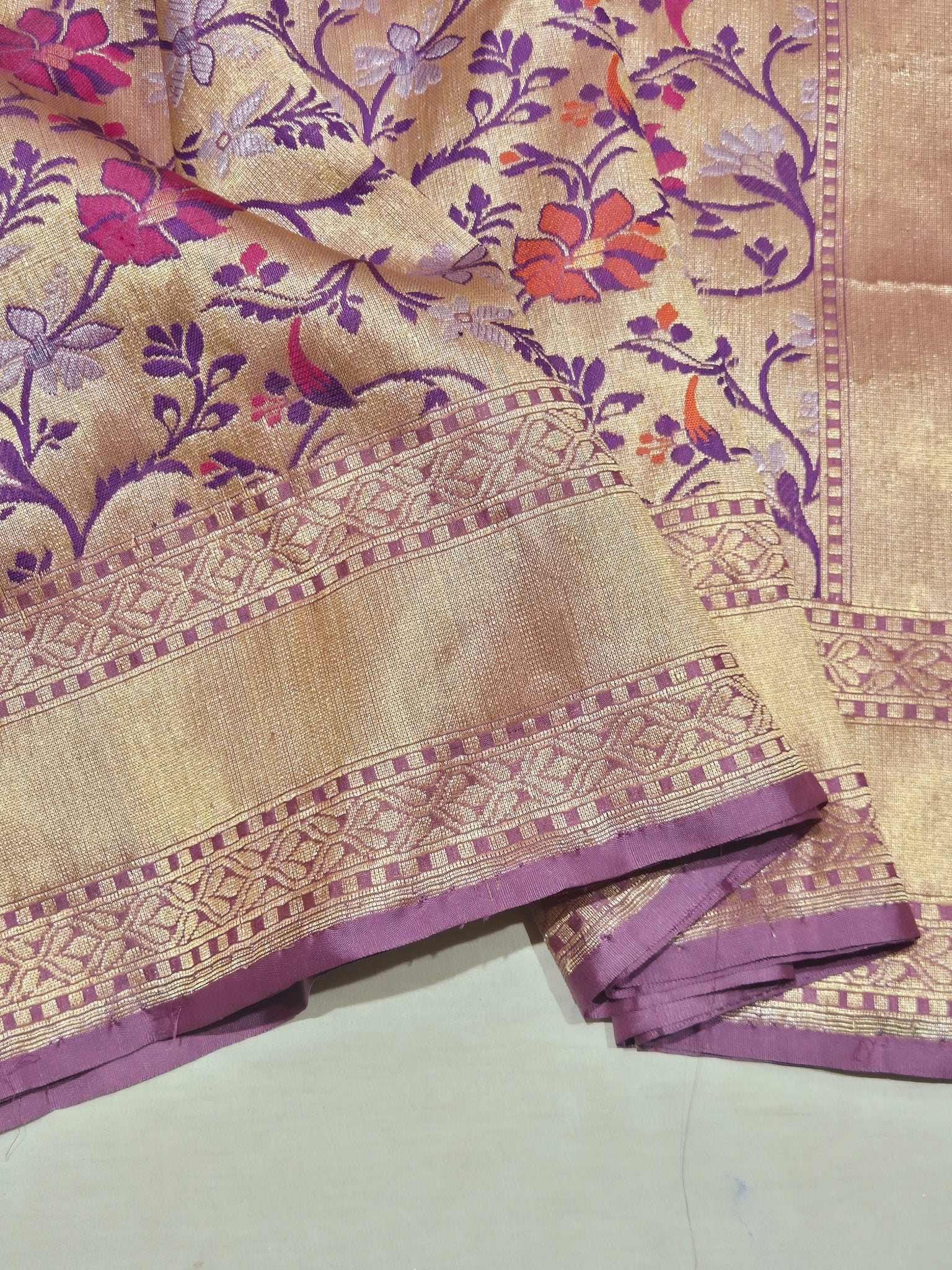 Purple Katan Silk Banarasi saree blouse piece