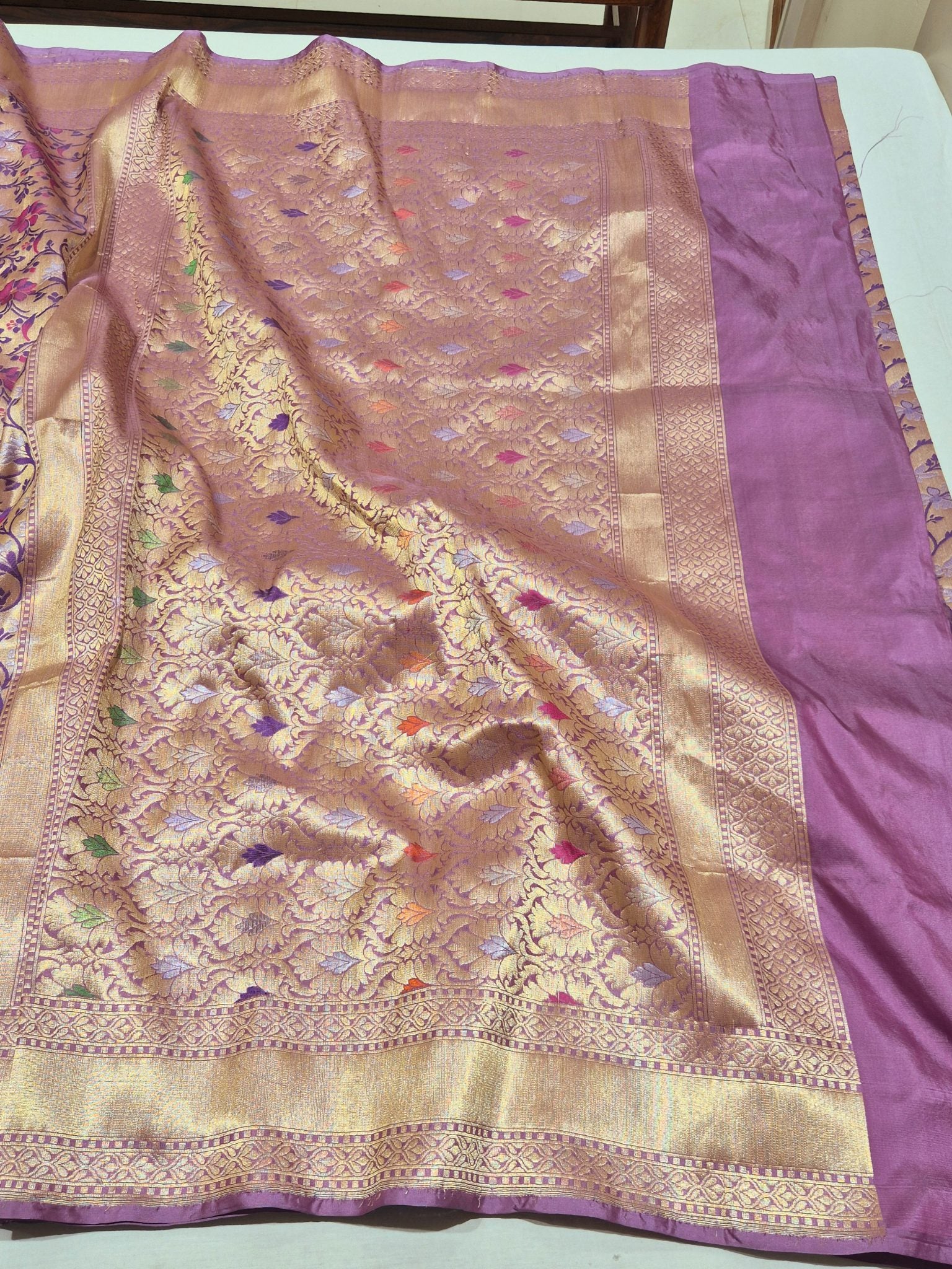 Purple Katan Silk Banarasi saree full spread