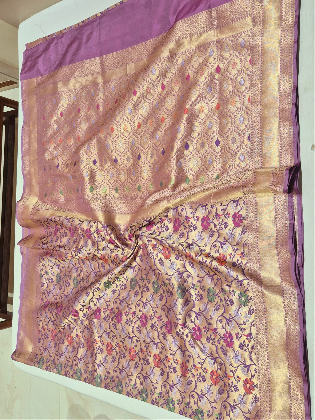 Purple Katan Silk Banarasi saree zari work detail