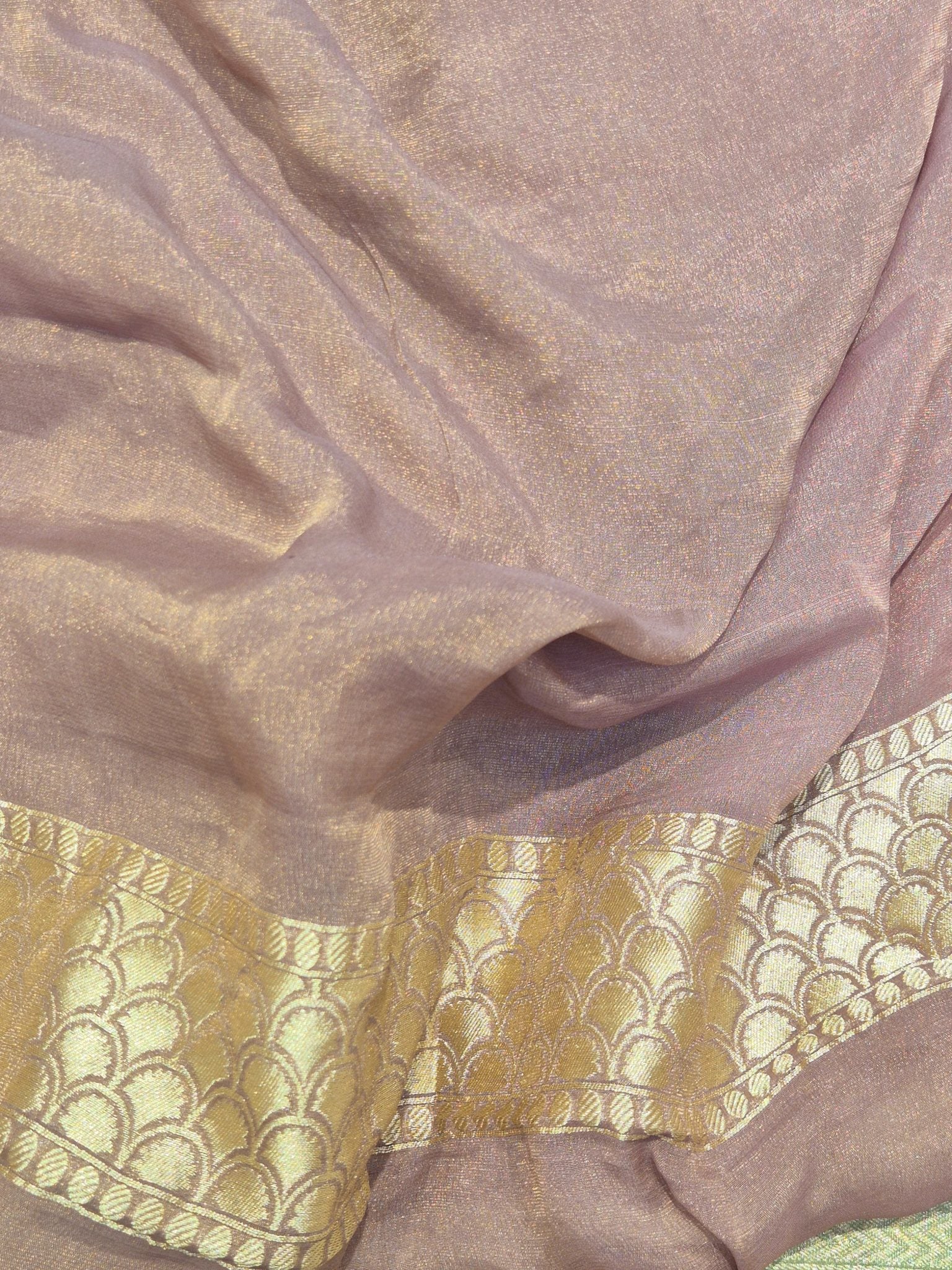 Pink Georgette Tissue Banarasi saree full spread