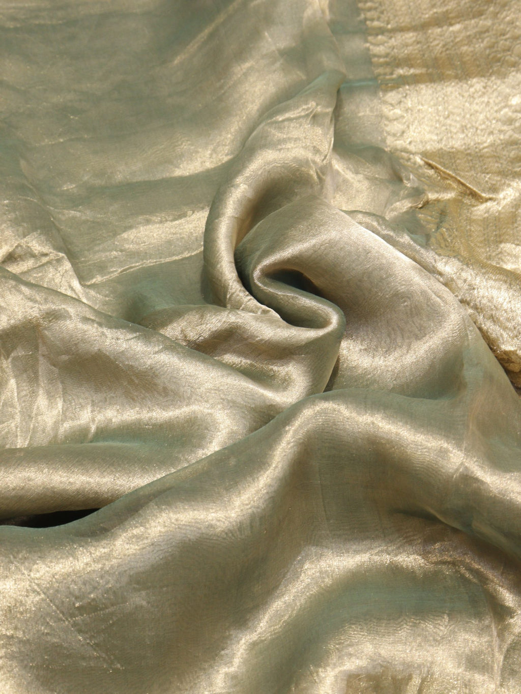 Soft Sage Green Tissue Silk Banarasi saree border closeup