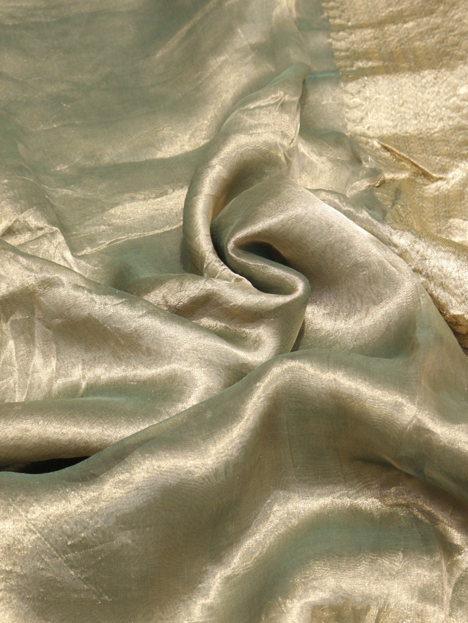 Soft Sage Green Tissue Silk Banarasi saree border closeup