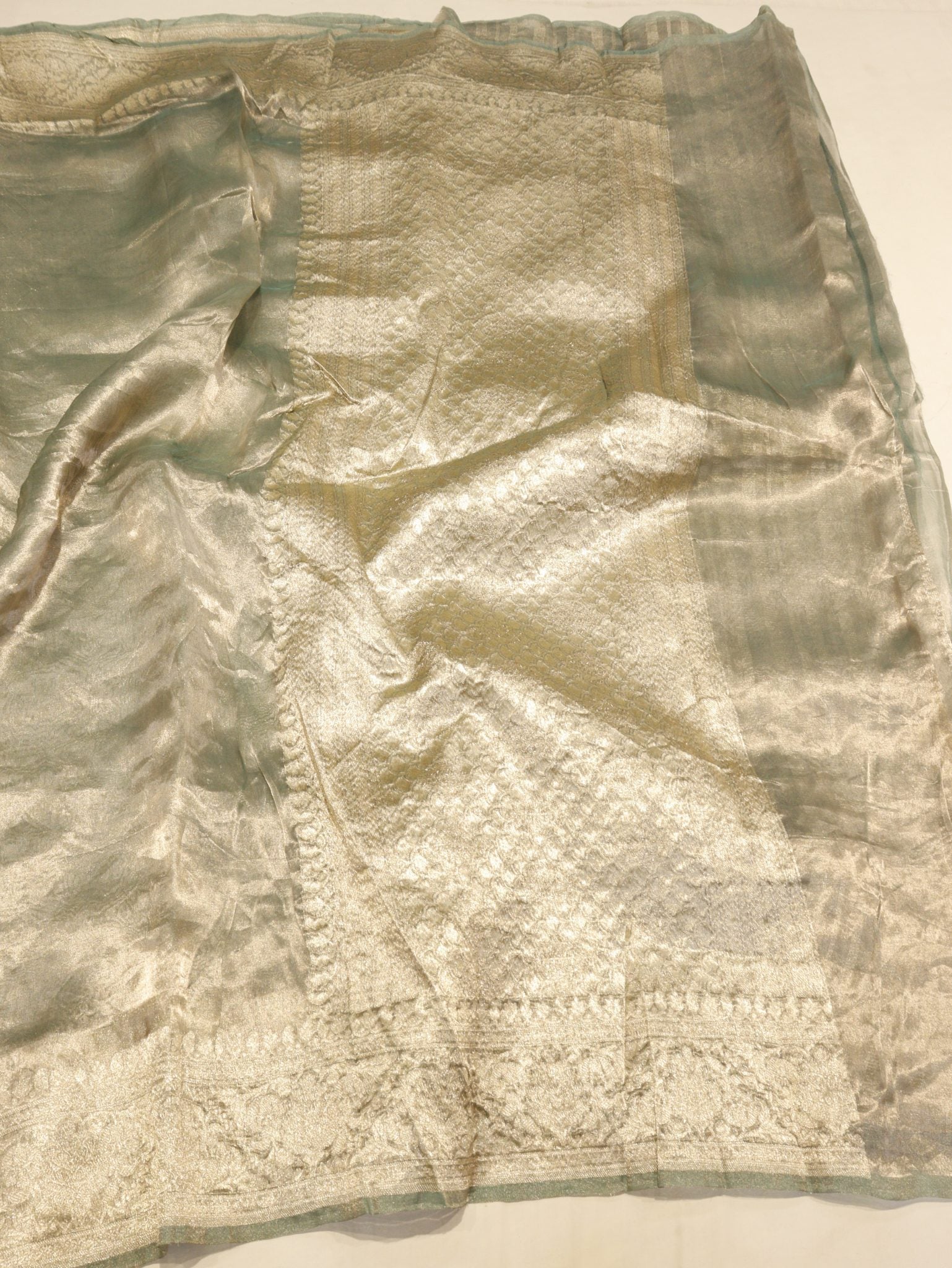 Soft Sage Green Tissue Silk Banarasi saree blouse piece