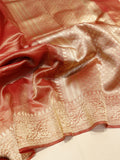 Rust Orange Tissue Silk Banarasi saree front drape view