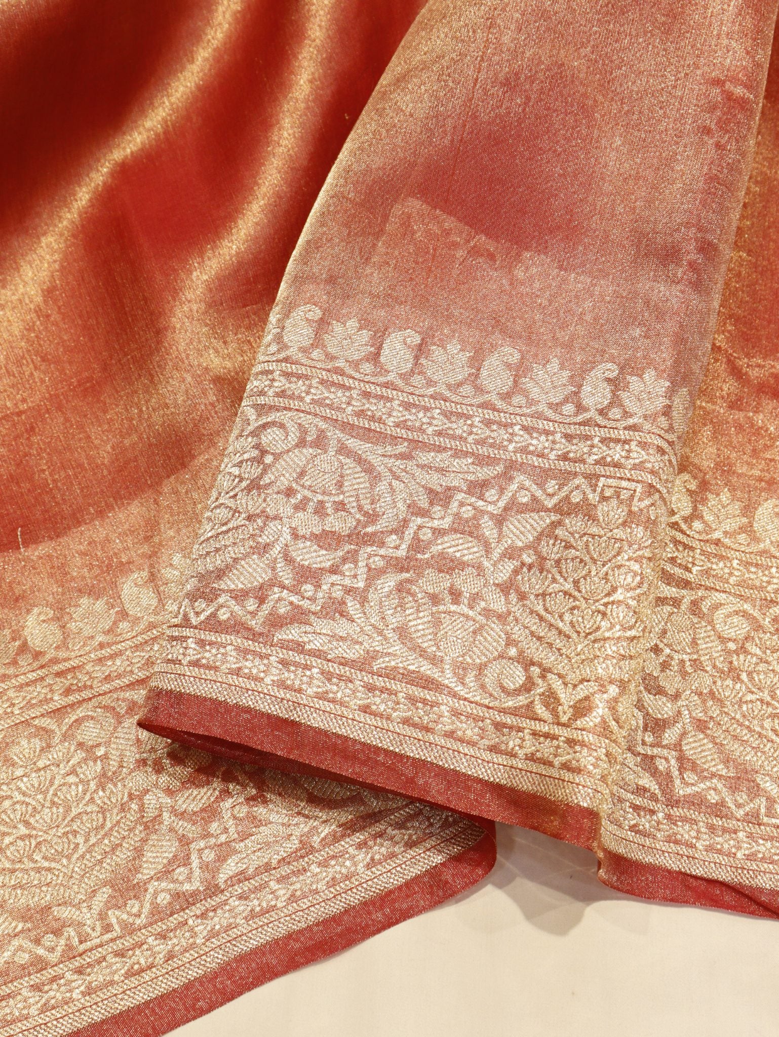 Rust Orange Tissue Silk Banarasi saree blouse piece