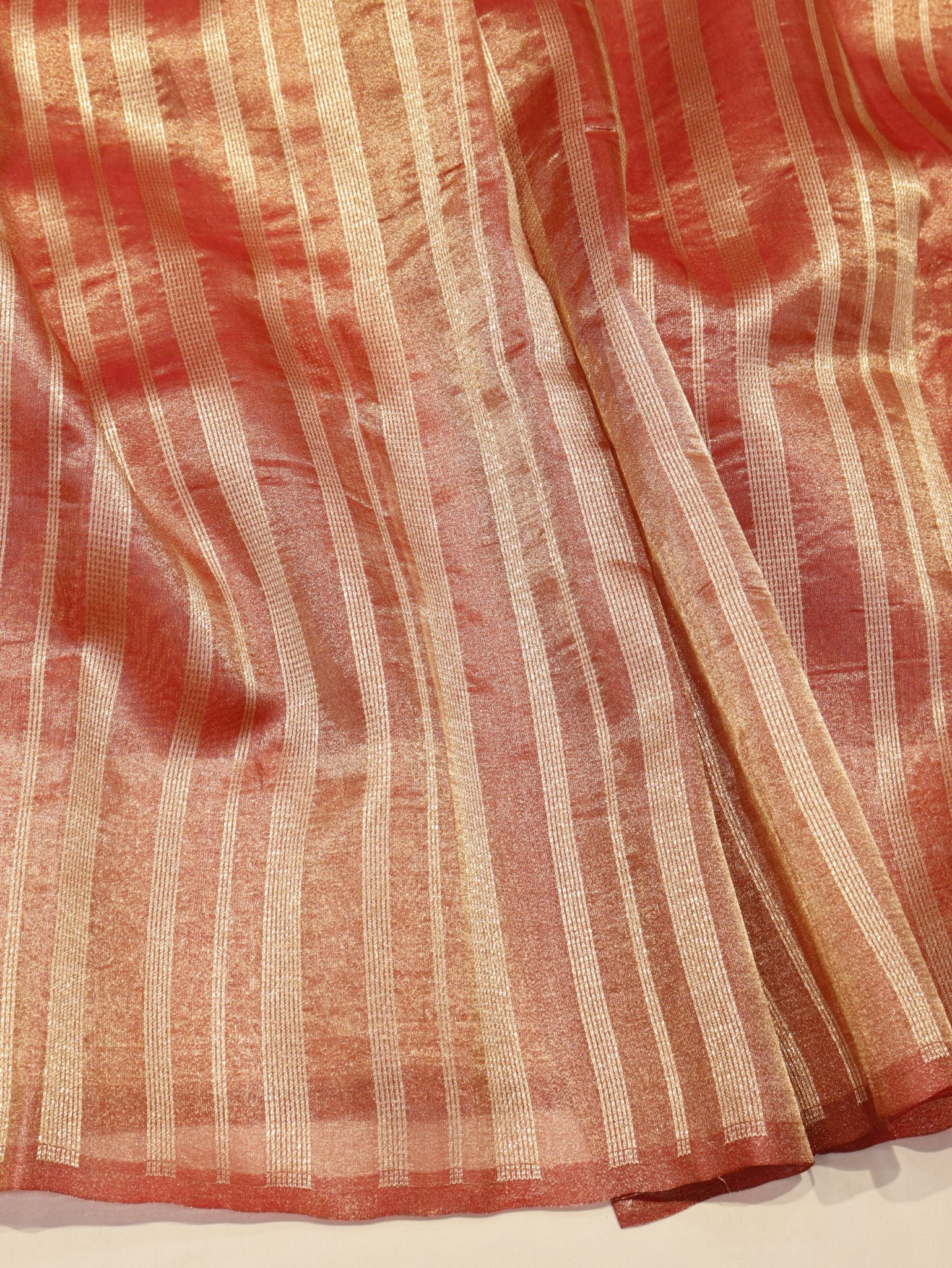 Rust Orange Tissue Silk Banarasi saree texture detail