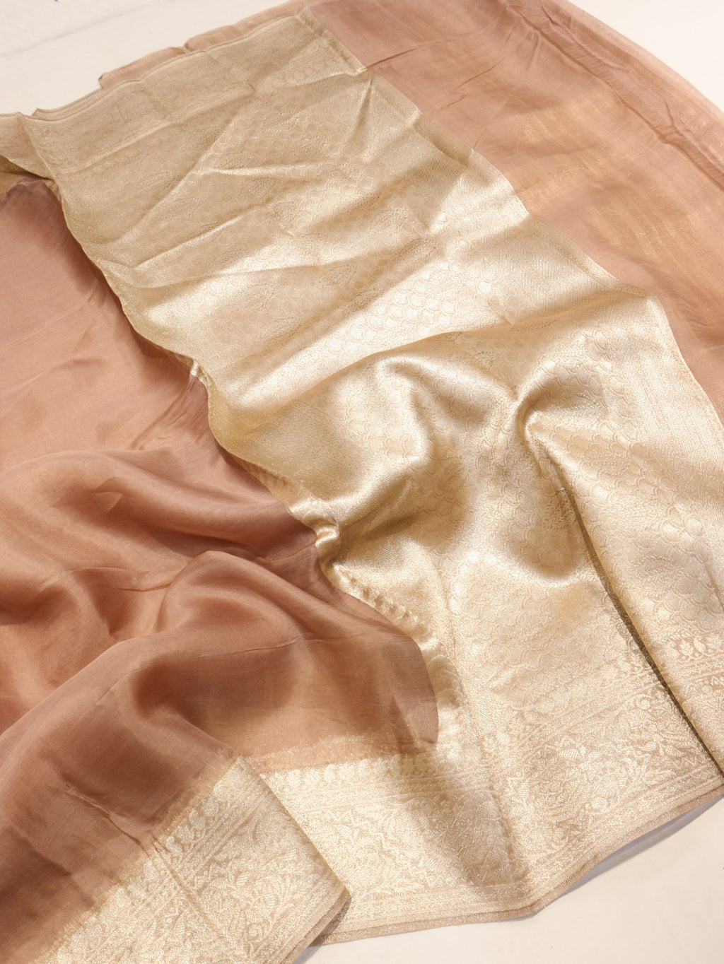 Camel Kora Silk Banarasi saree pallu detail