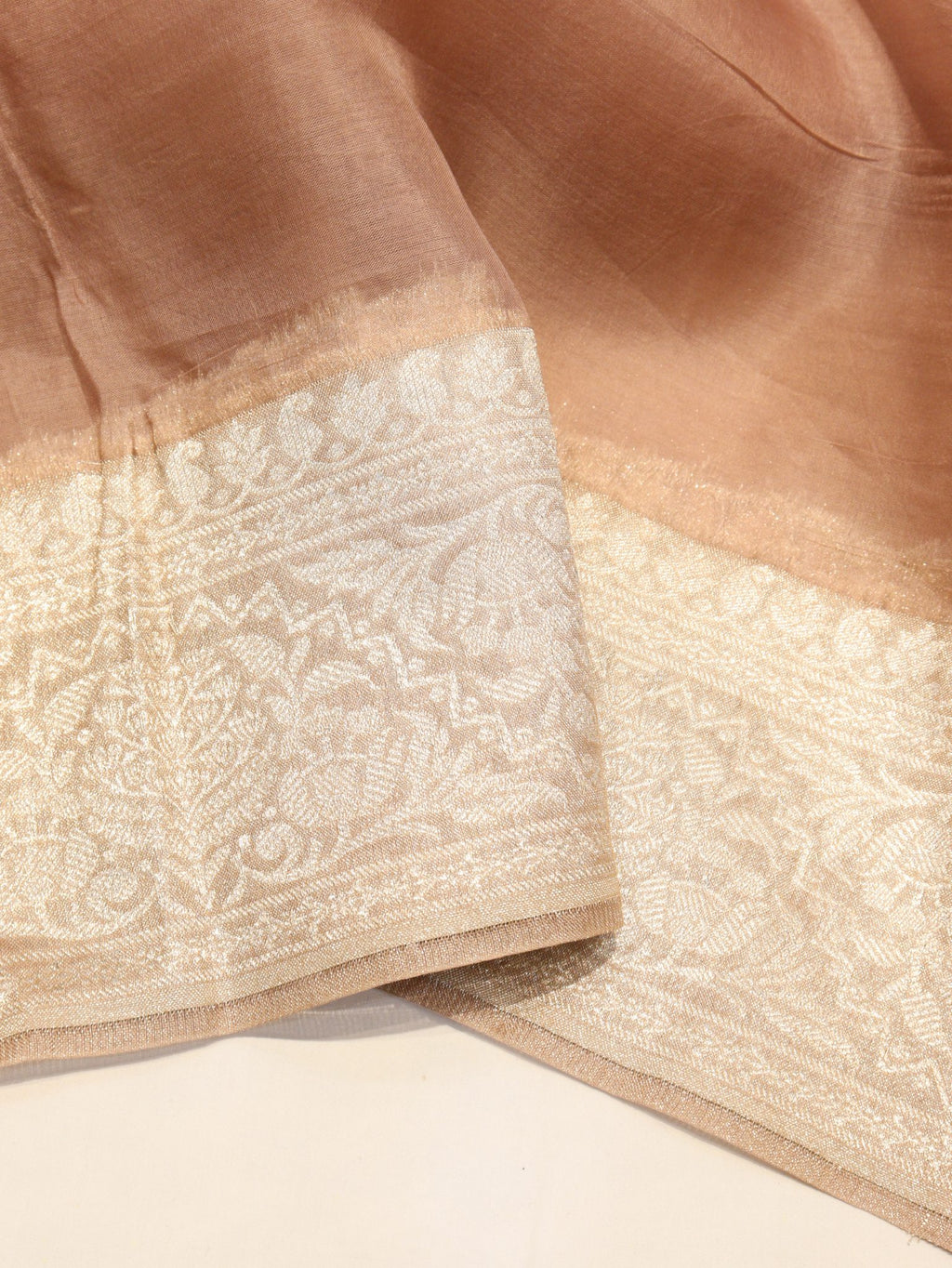 Camel Kora Silk Banarasi saree border closeup