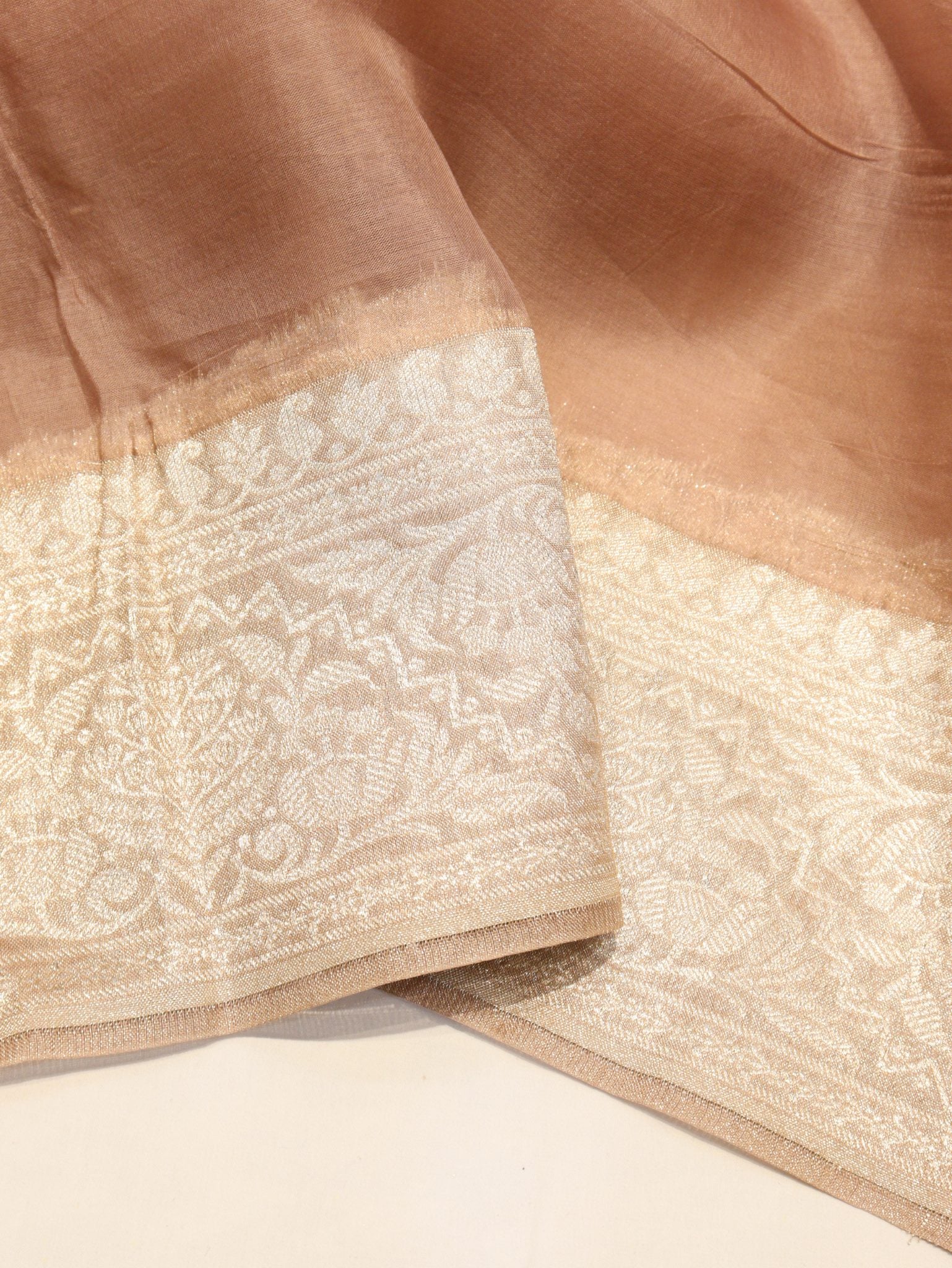 Camel Kora Silk Banarasi saree border closeup