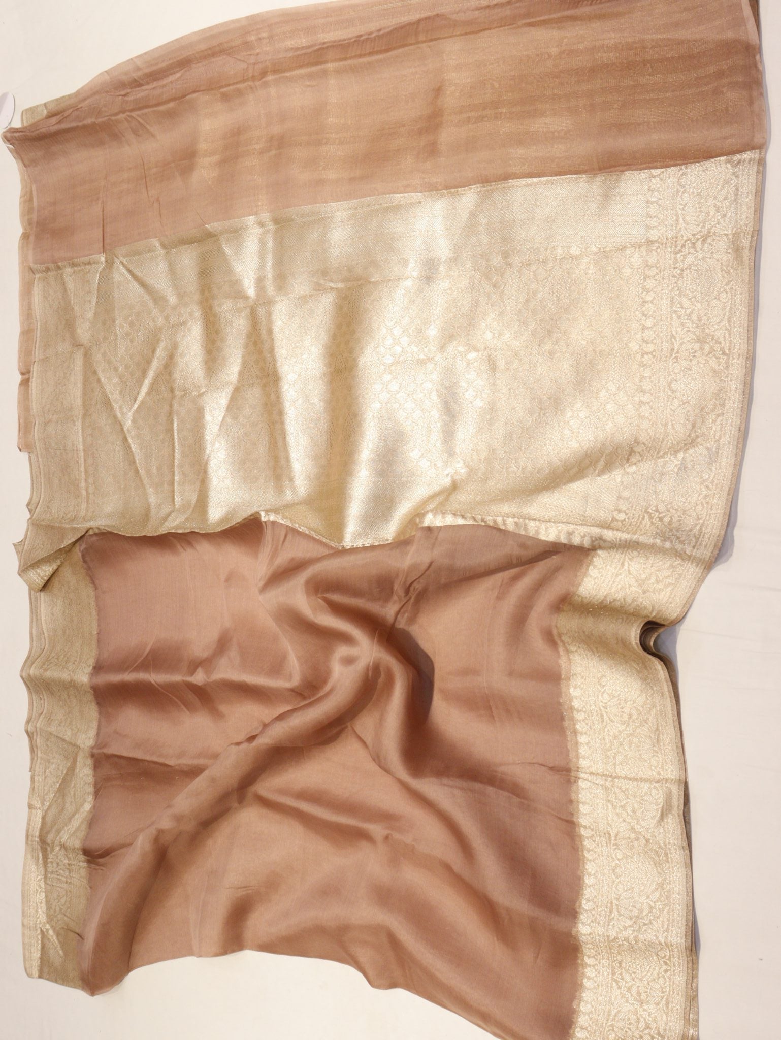 Camel Kora Silk Banarasi saree texture detail