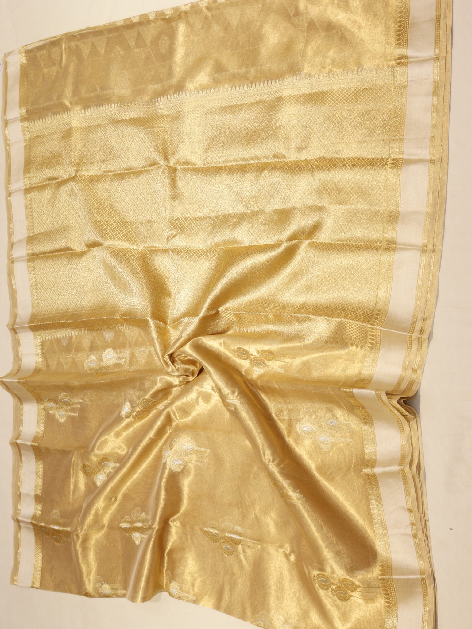 Gold Tissue Silk Banarasi saree zari work detail
