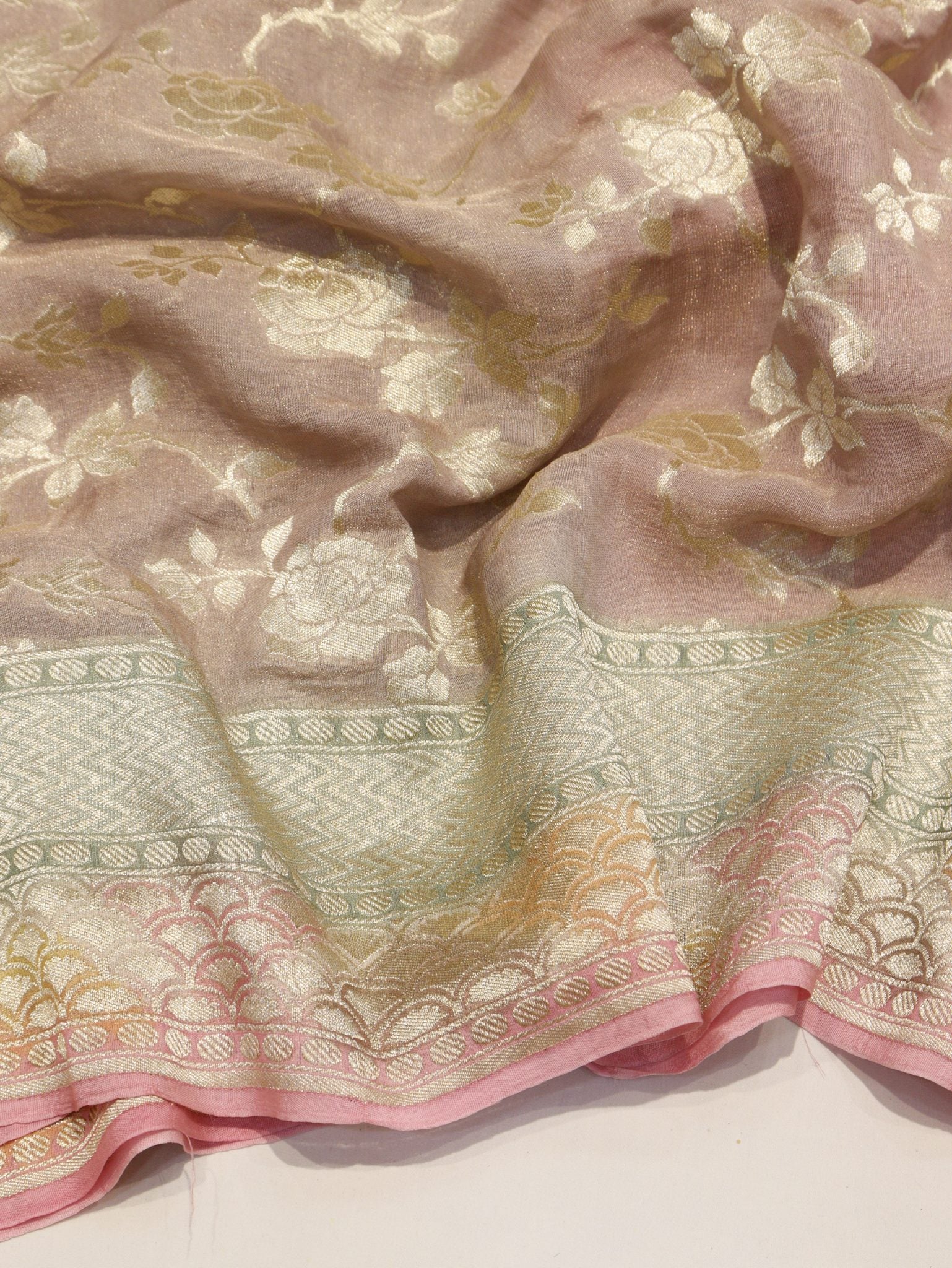 Soft Pink Georgette Tissue Silk Banarasi saree blouse piece