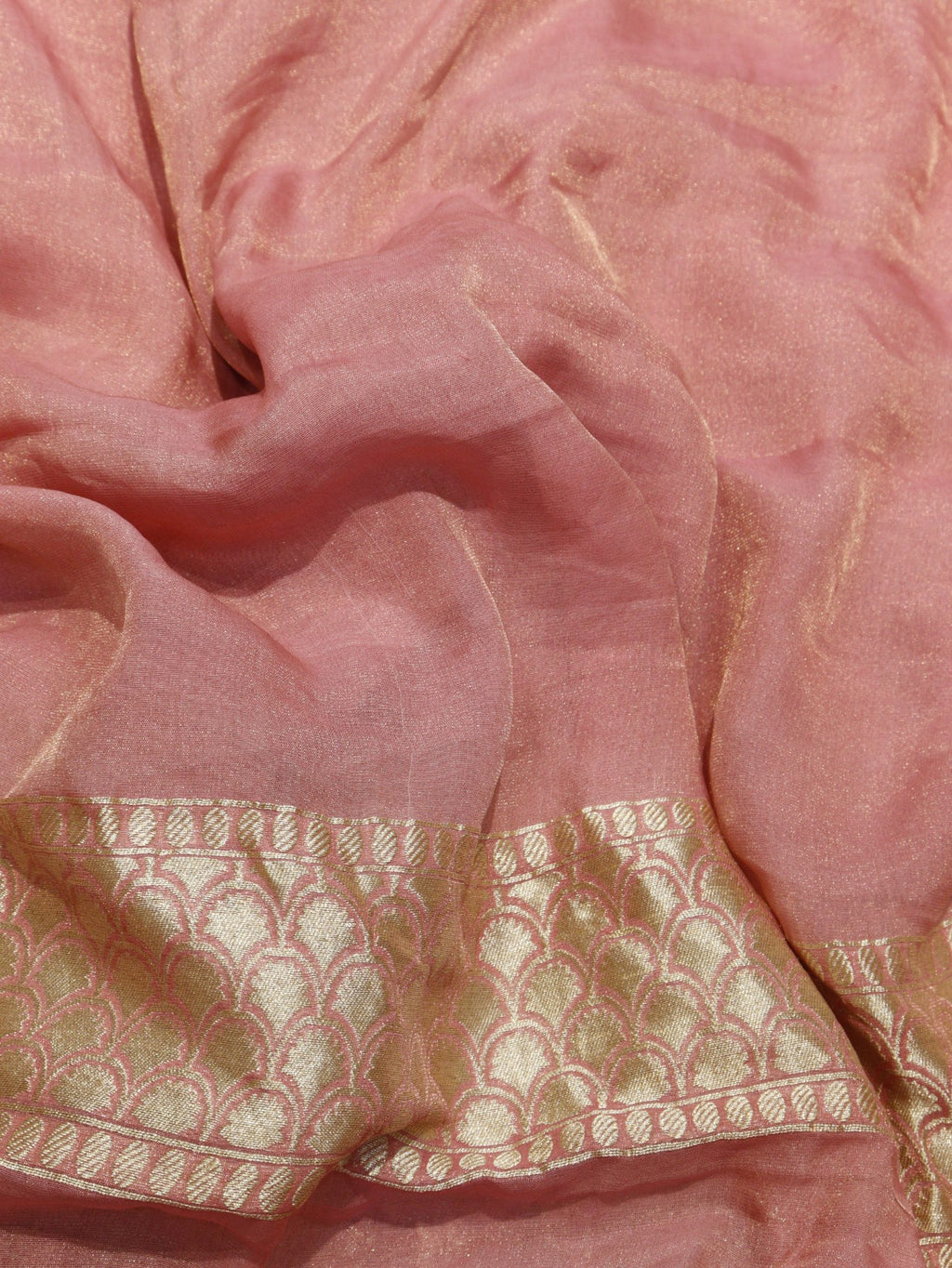 Soft Pink Georgette Tissue Silk Banarasi saree texture detail