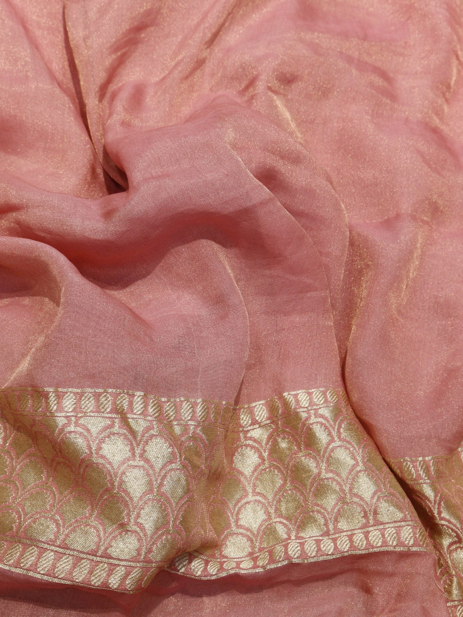 Soft Pink Georgette Tissue Silk Banarasi saree texture detail
