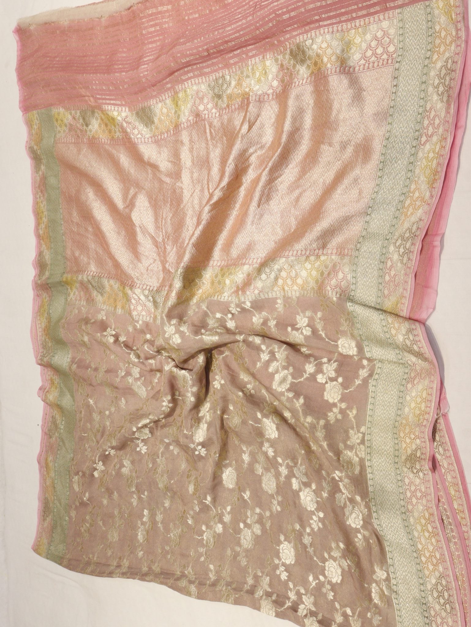 Soft Pink Georgette Tissue Silk Banarasi saree zari work detail