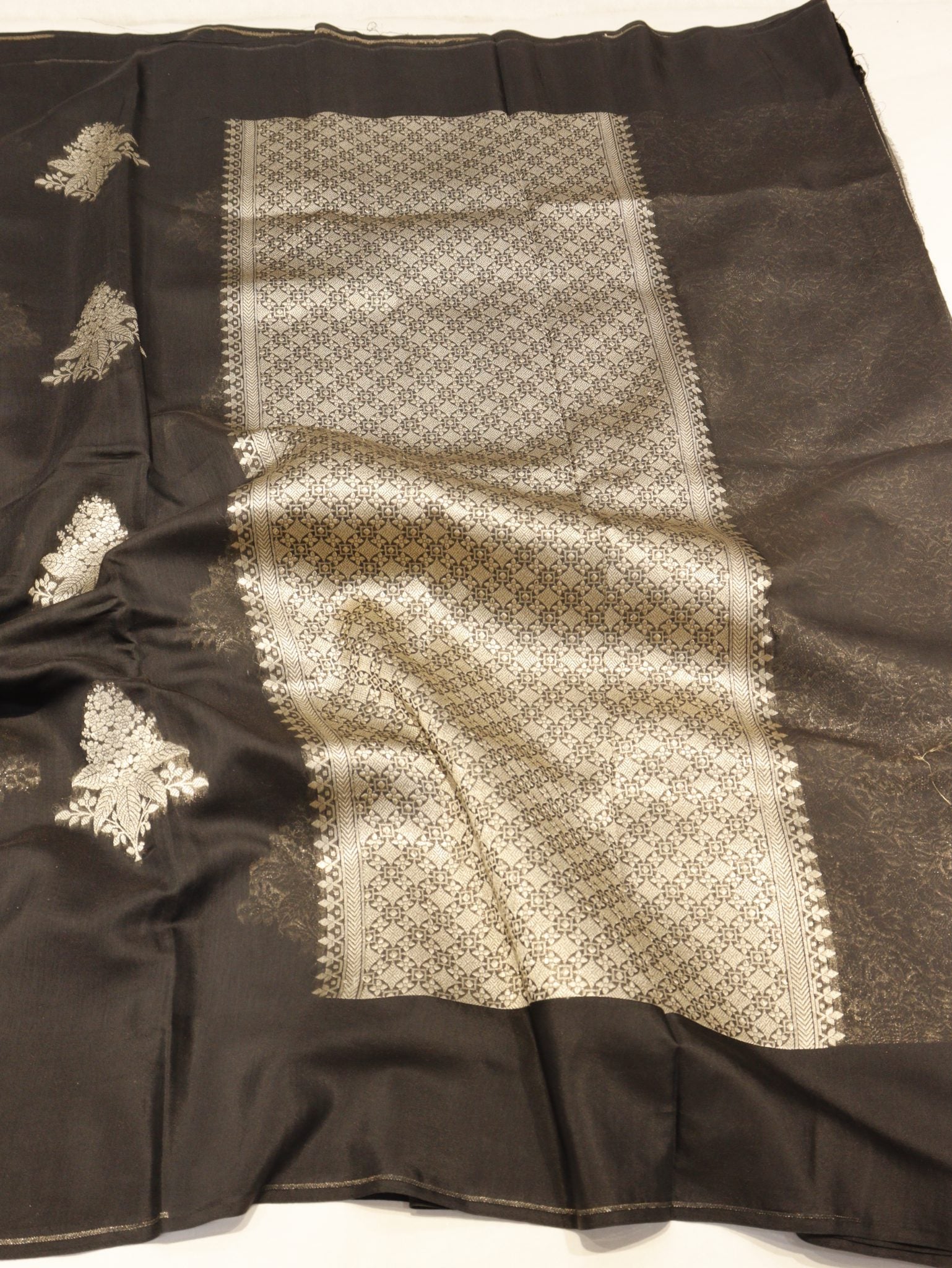 Black Pure Cotton Banarasi saree full spread