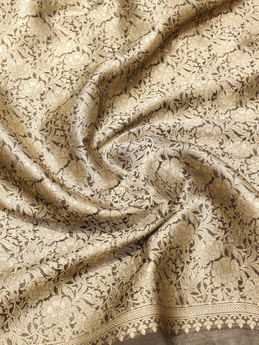 Black Pure Cotton Banarasi saree texture detail