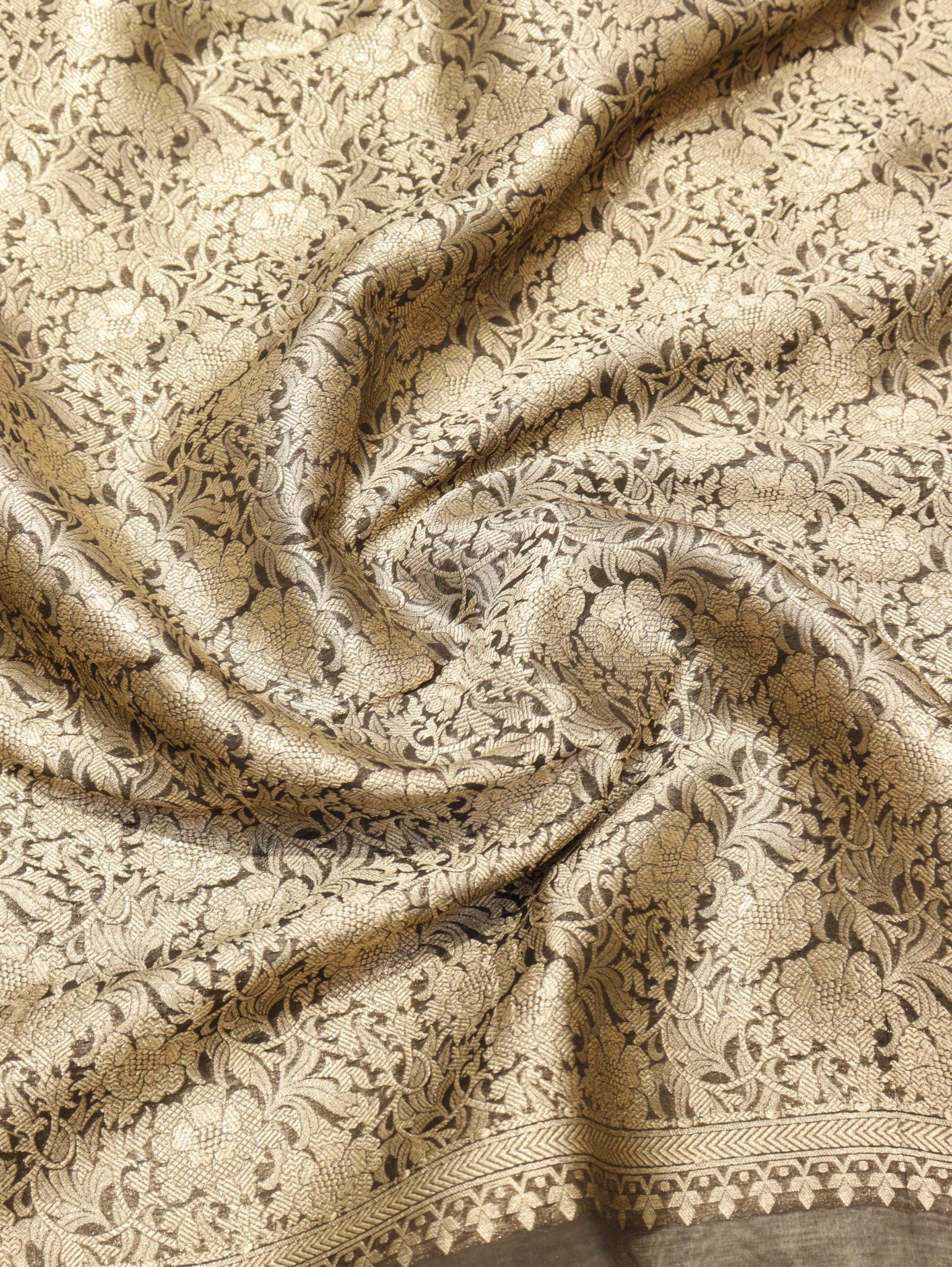 Black Pure Cotton Banarasi saree texture detail