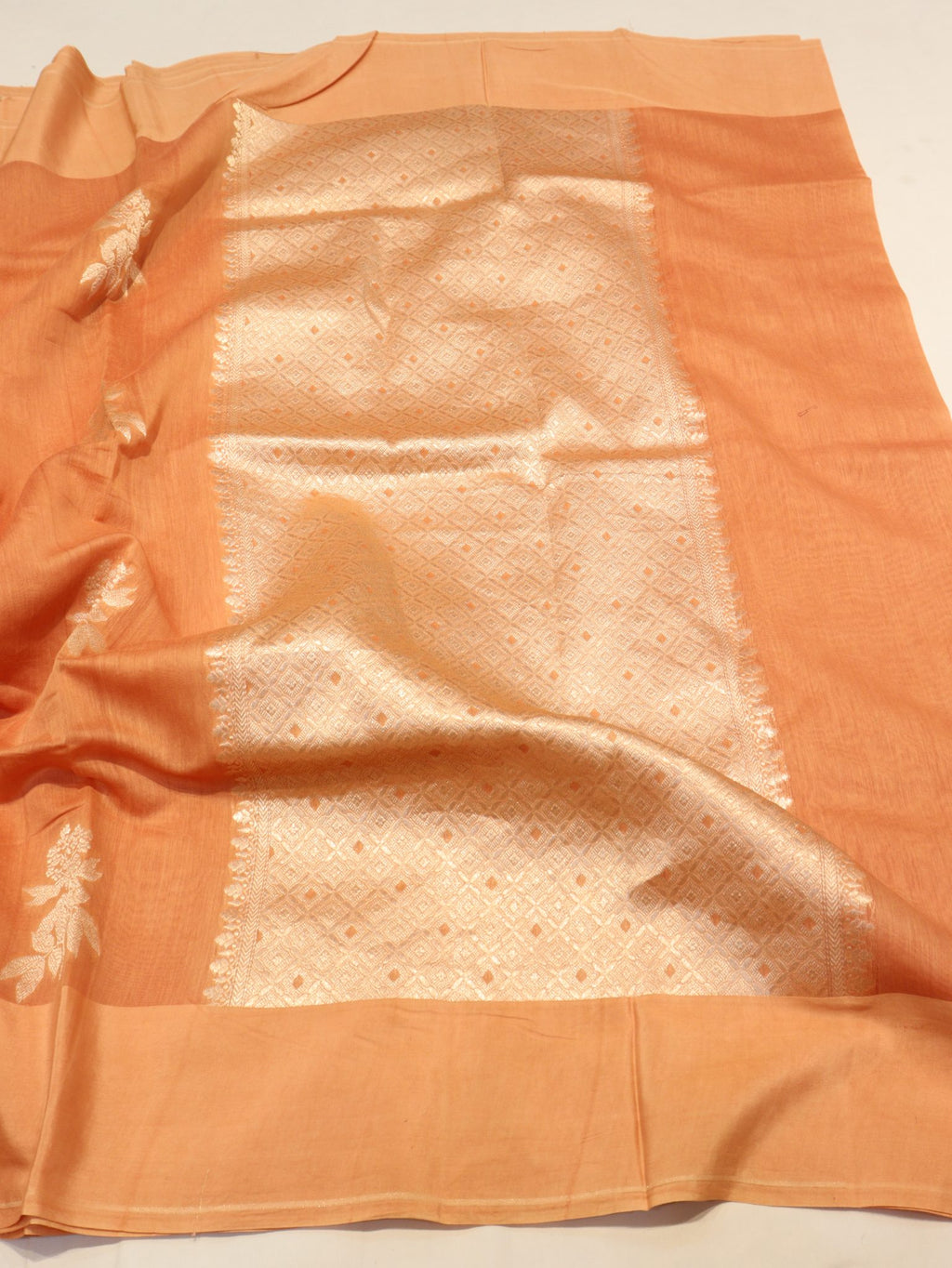 Peach Pure Cotton Banarasi saree full spread