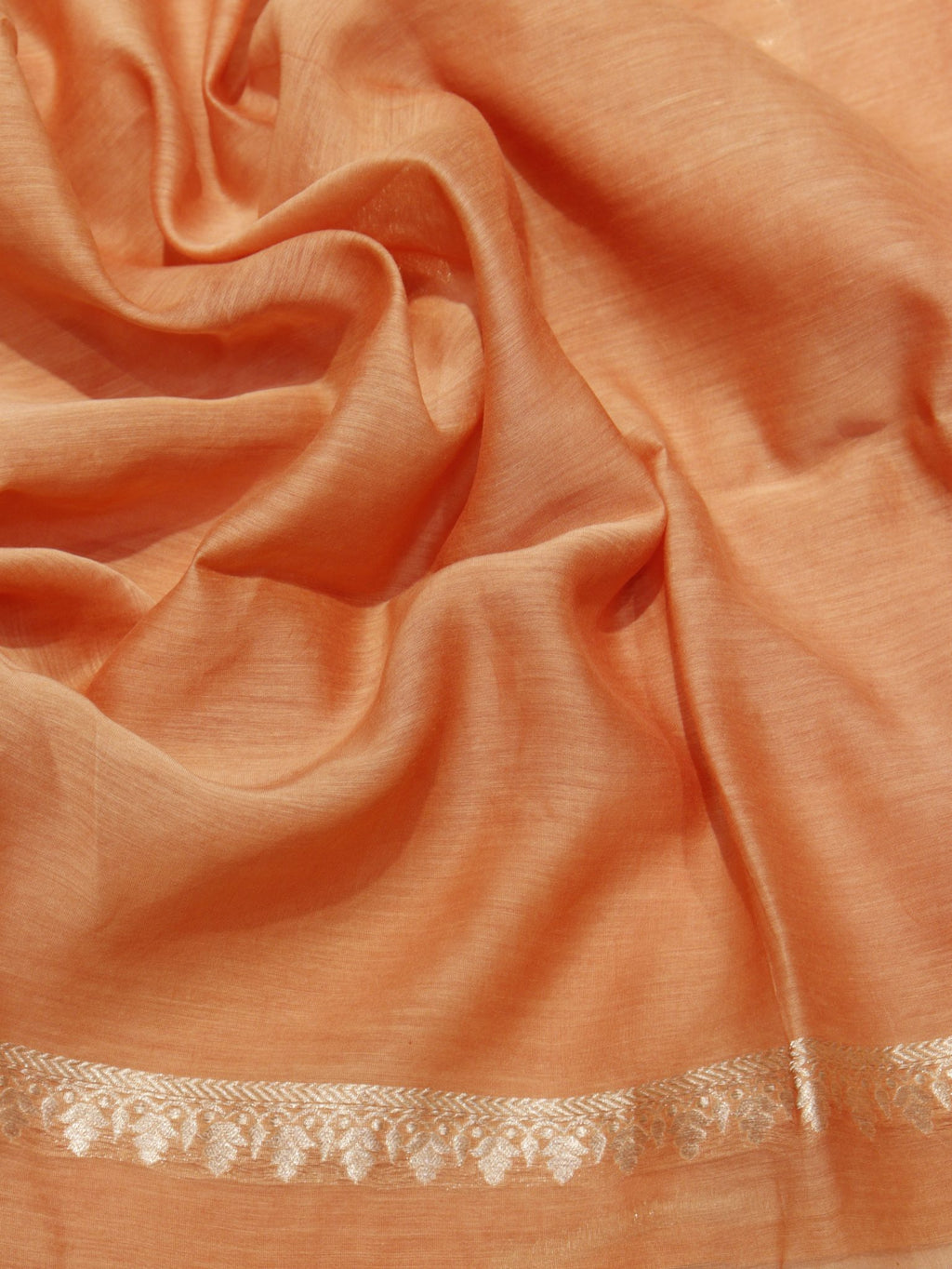 Peach Pure Cotton Banarasi saree texture detail