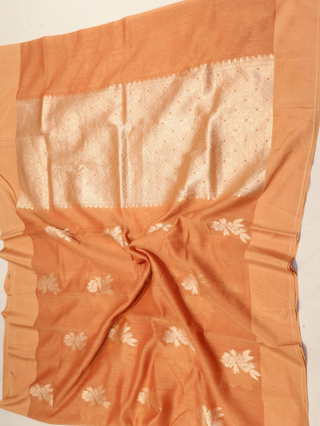 Peach Pure Cotton Banarasi saree zari work detail