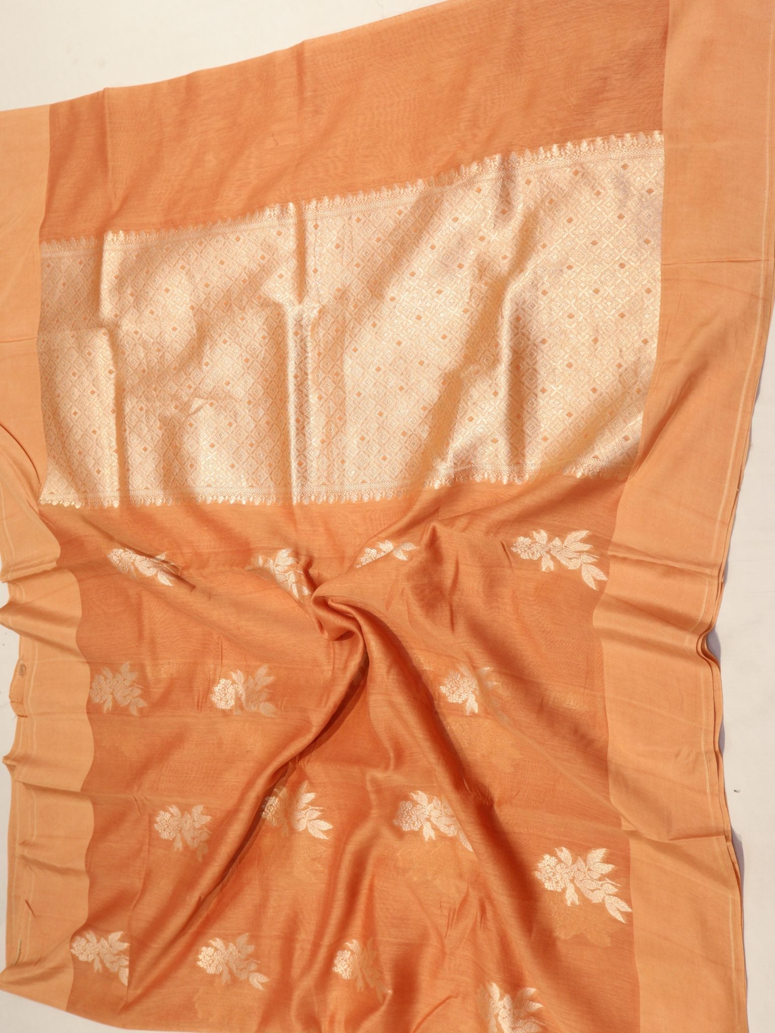Peach Pure Cotton Banarasi saree zari work detail