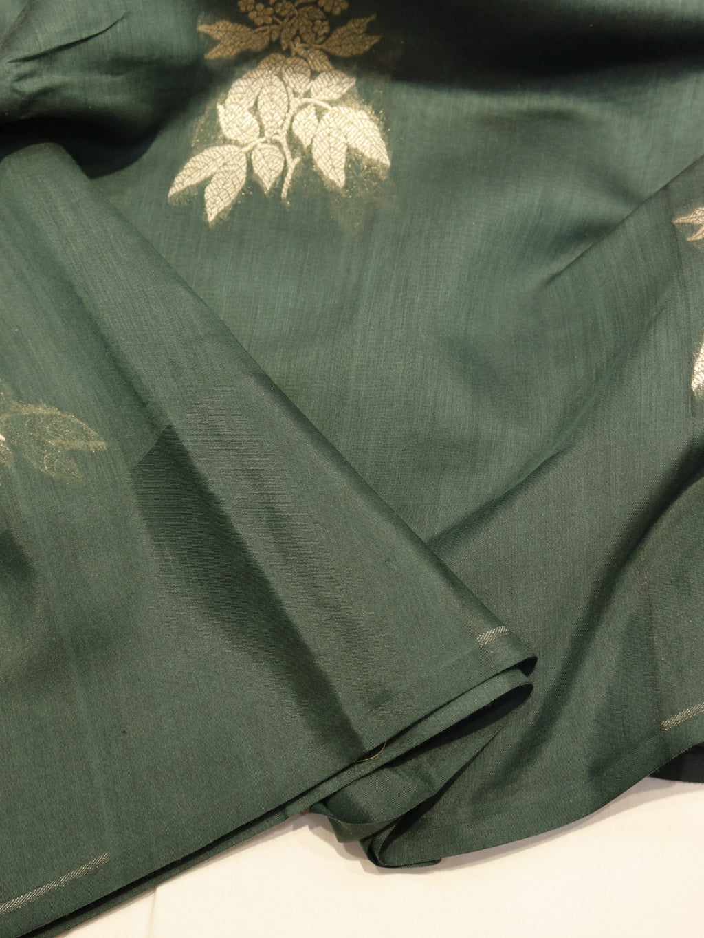 Bottle Green Pure Cotton Banarasi saree blouse piece