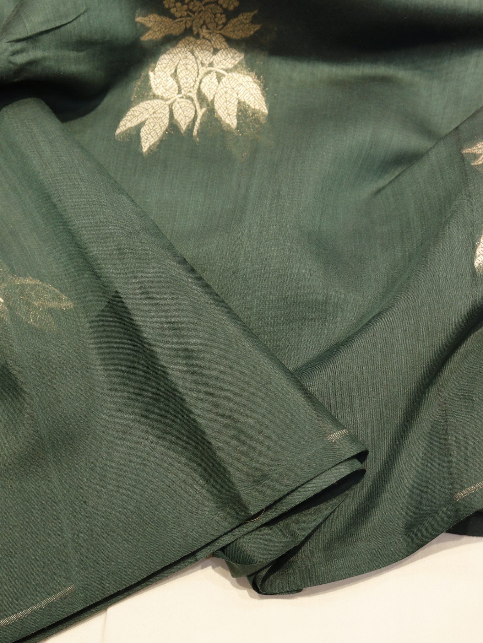 Bottle Green Pure Cotton Banarasi saree blouse piece