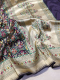 Midnight Blue Katan Silk Banarasi dupatta full spread