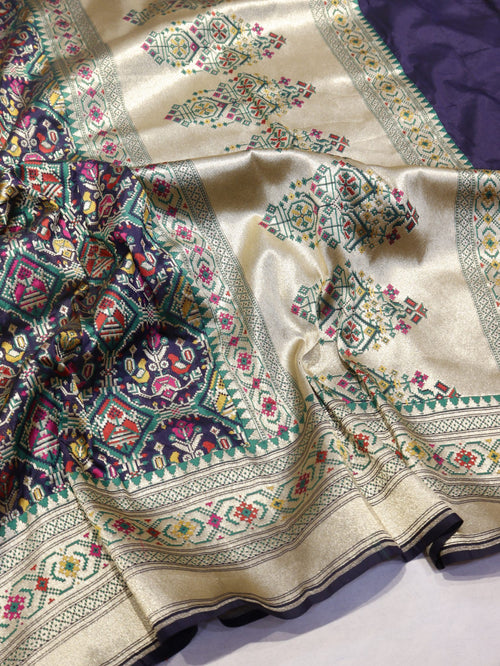 Midnight Blue Katan Silk Banarasi dupatta full spread