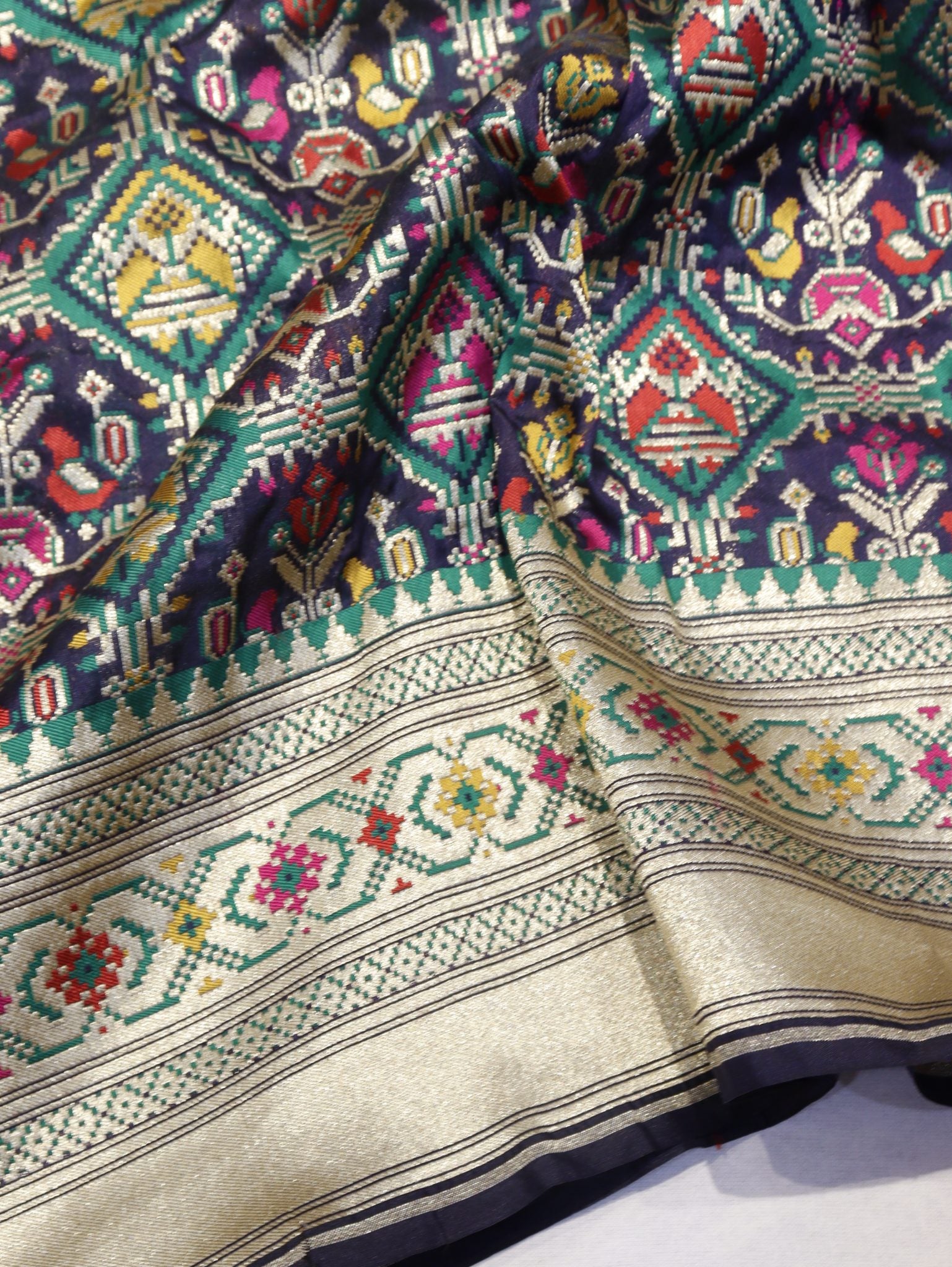 Midnight Blue Katan Silk Banarasi dupatta zari work detail