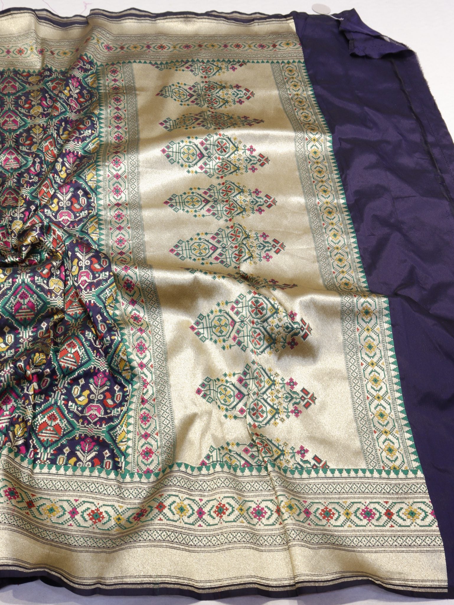 Midnight Blue Katan Silk Banarasi dupatta texture detail