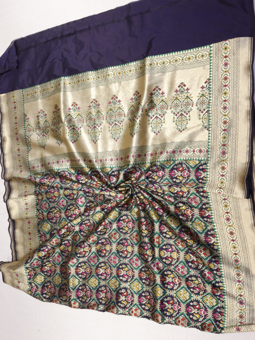 Midnight Blue Katan Silk Banarasi dupatta folded view