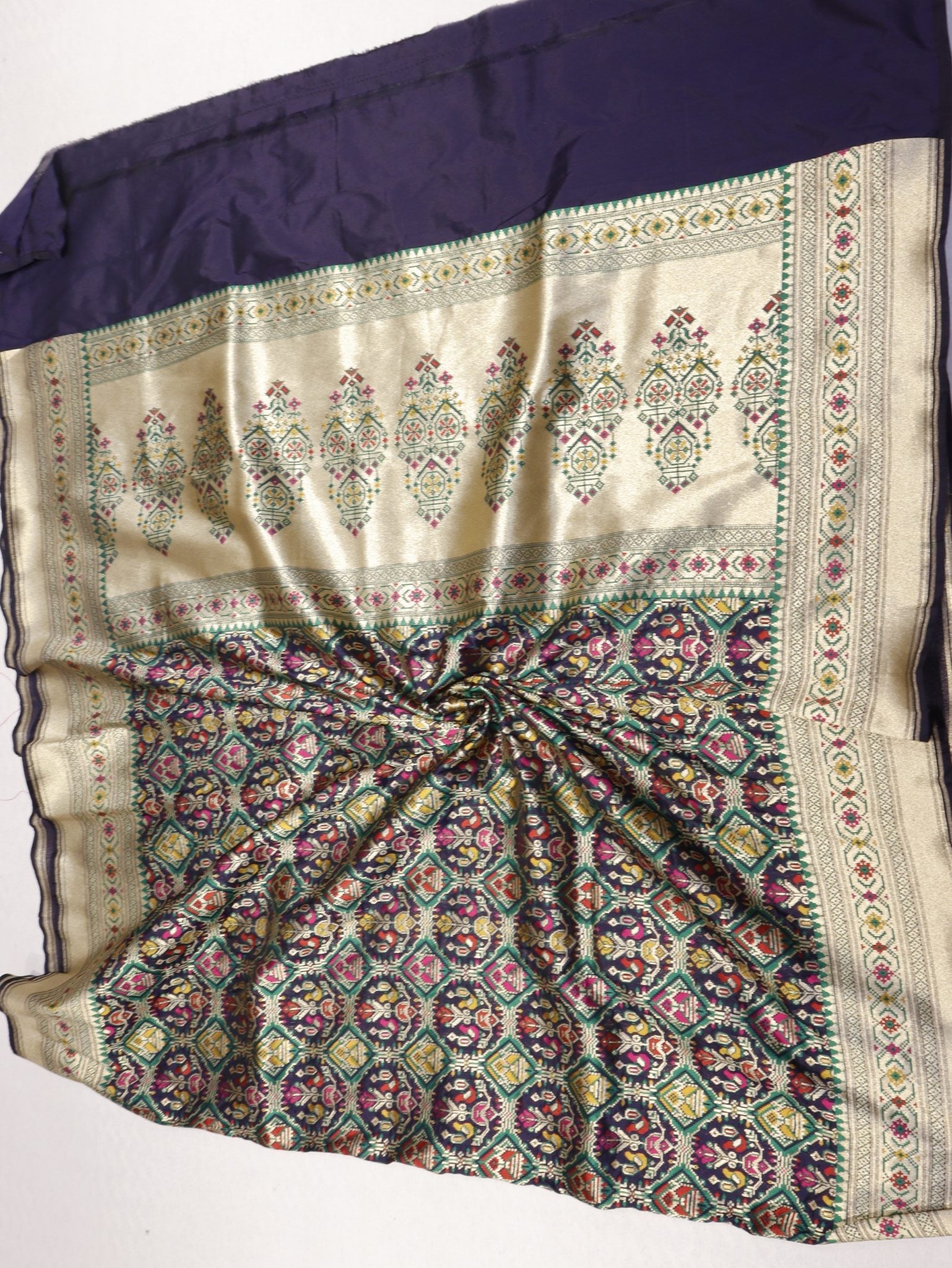 Midnight Blue Katan Silk Banarasi dupatta folded view