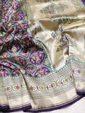 Purple Katan Silk Banarasi dupatta full spread
