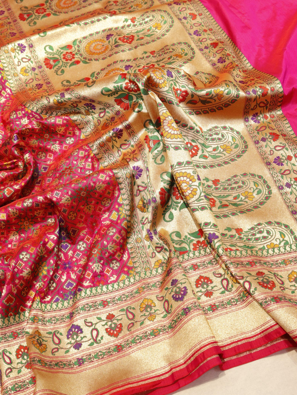 Pink Katan Silk Banarasi dupatta full spread