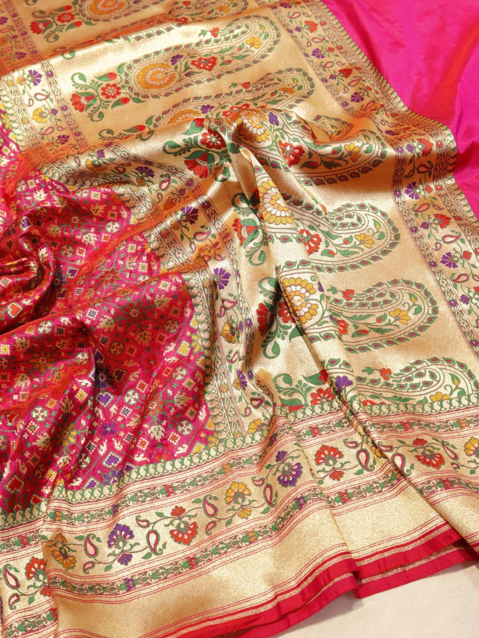 Pink Katan Silk Banarasi dupatta full spread