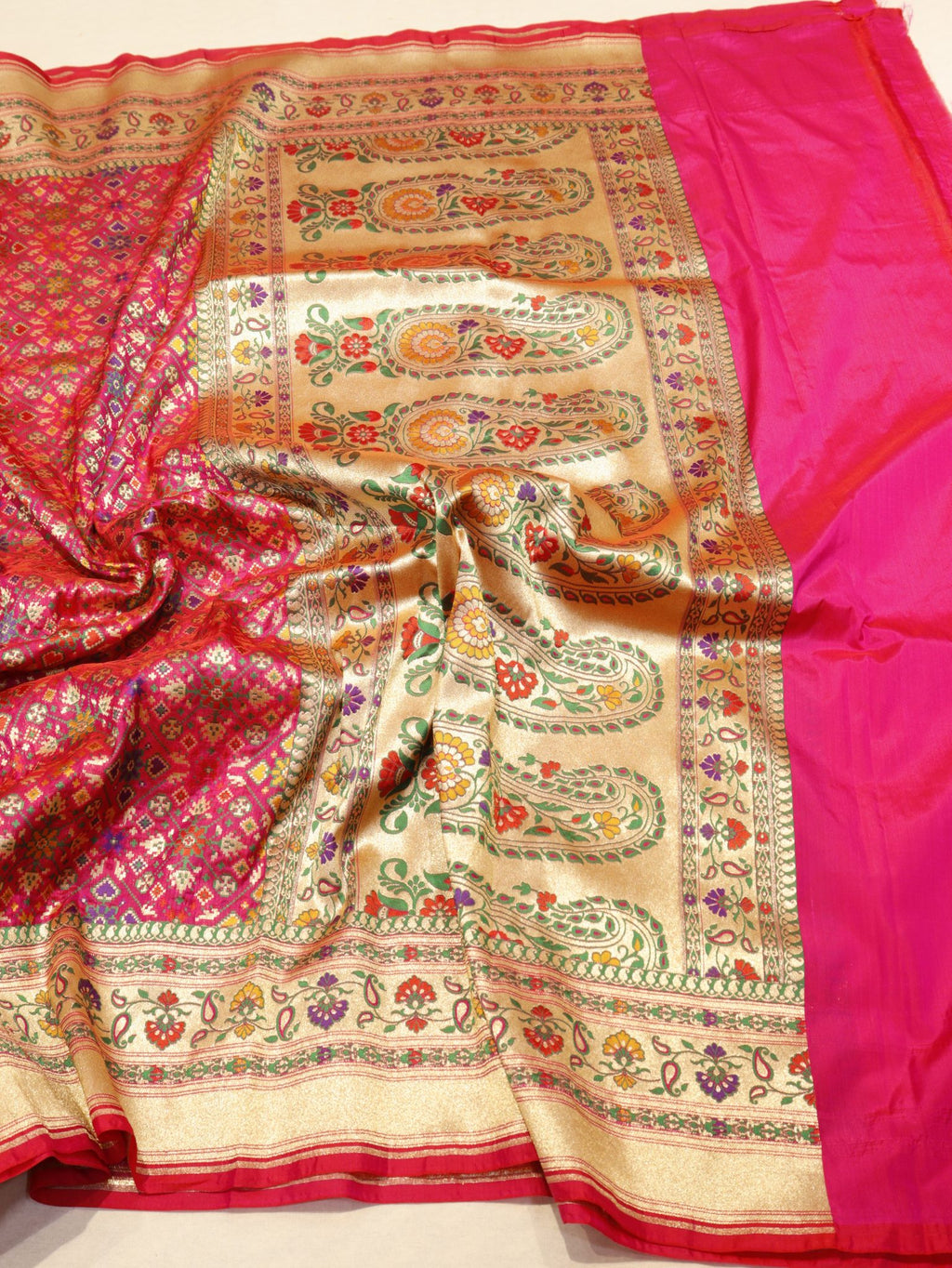 Pink Katan Silk Banarasi dupatta texture detail